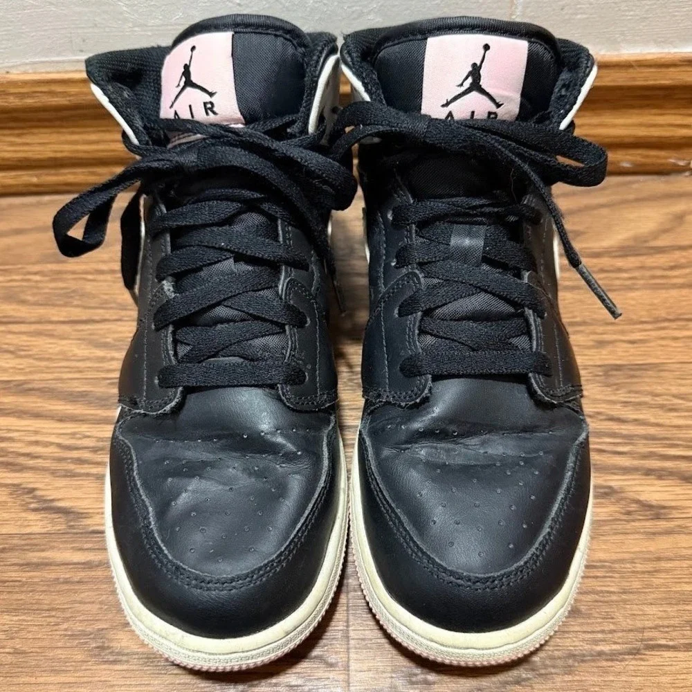 Air Jordan 1 Mid Black White Pink Youth Kids Sneakers Shoes Size 6.5Y 555112 061
